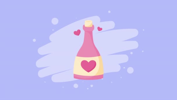 Corazones Amor Con Animación Botella Champán Video Animado — Vídeo de stock