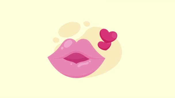 Corações Amor Com Lábios Animação Vídeo Animado — Vídeo de Stock