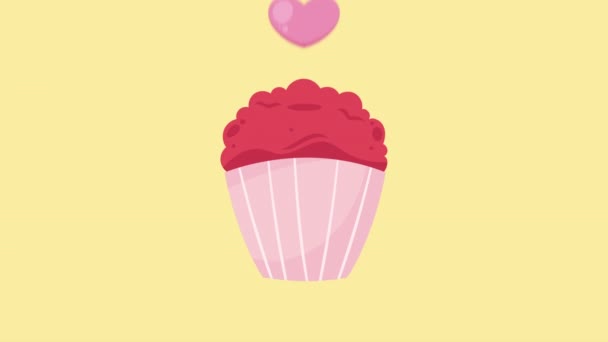 Καρδιά Αγάπη Cupcake Animation Βίντεο Κινούμενα Σχέδια — Αρχείο Βίντεο