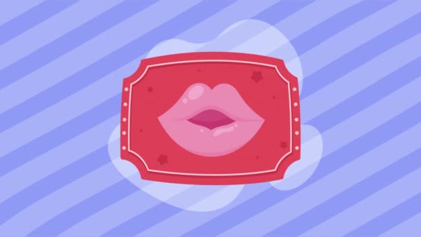 Губы Женщина Поцелуй Билет Видео Анимированные — стоковое видео