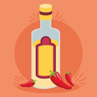 tequila bottle with chili peppers icons