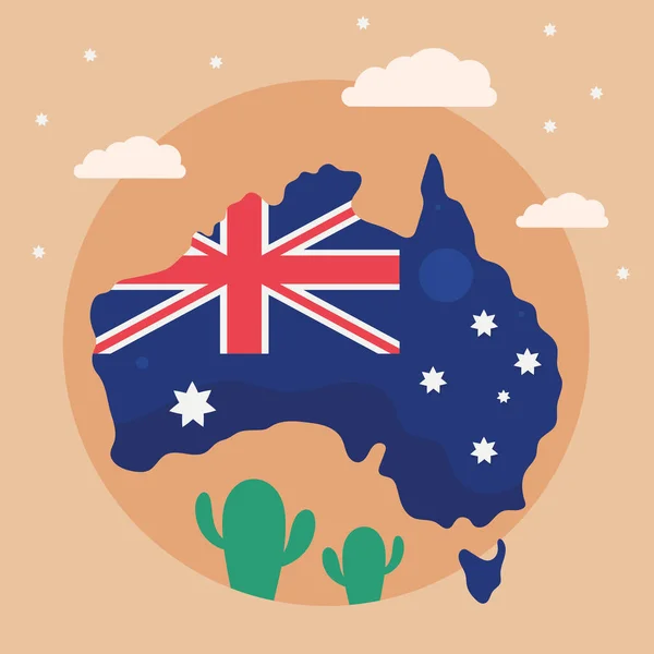 Australian Flag Map Cactus — Stock Vector