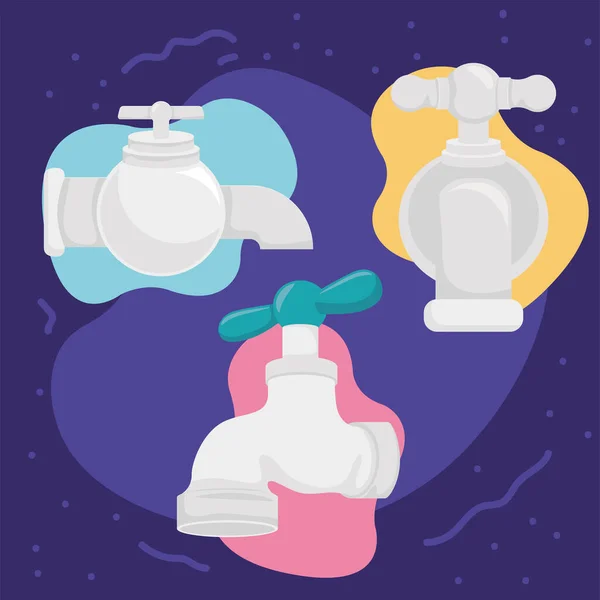 Three Water Faucets Colors Icons — Vettoriale Stock