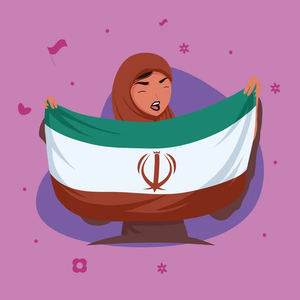 Iraanse Vrouw Met Vlag Karakter — Stockvector