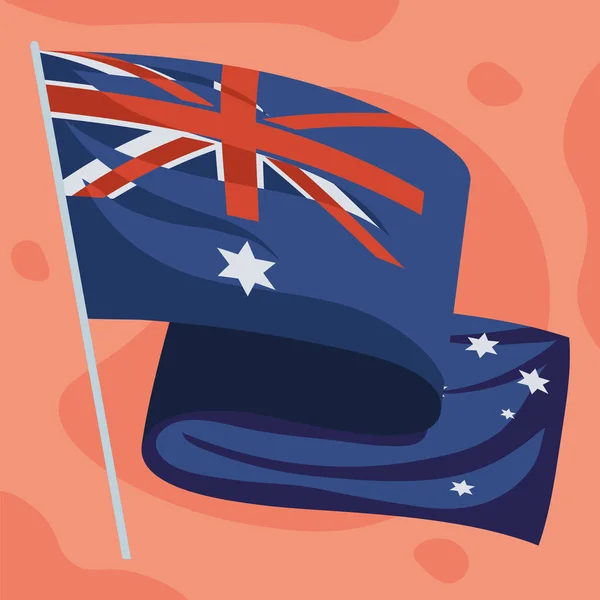 Australian Flag Waving Pole Icon — Stock Vector