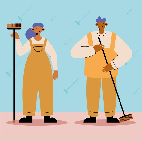 Couple Street Sweepers Characters — Wektor stockowy