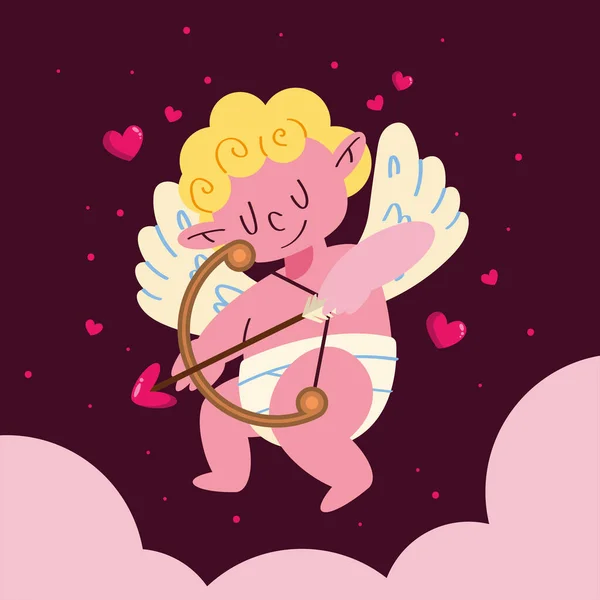 Angelo Cupido Con Carattere Arco — Vettoriale Stock