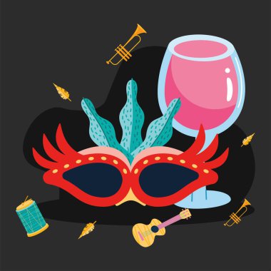mardi gras mask and wine cup poster