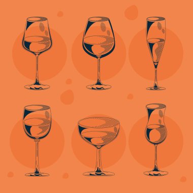 six wine cups drinks icons