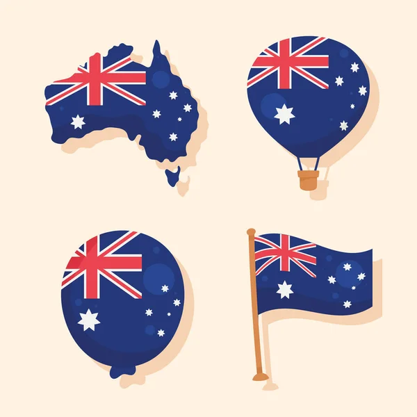Four Australian Flags Set Icons — Stock Vector