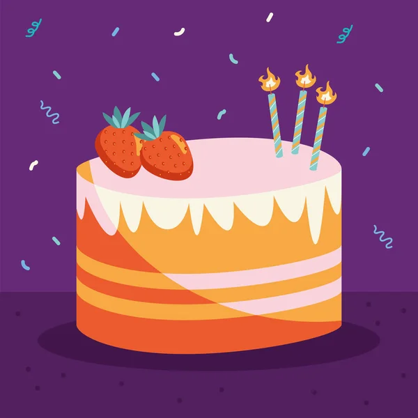 Birthday Cake Strawberries Icons — Vector de stock