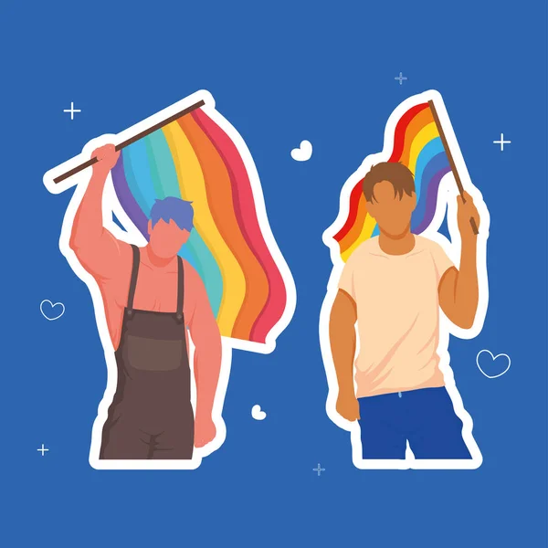 Gays Couple Lgbti Flags Characters — Stock vektor