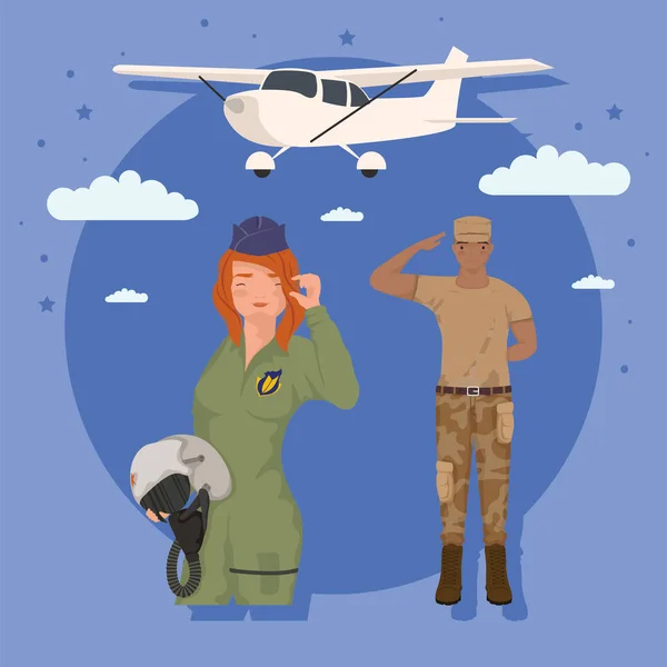 Female Pilot Soldier Characters — Stock Vector