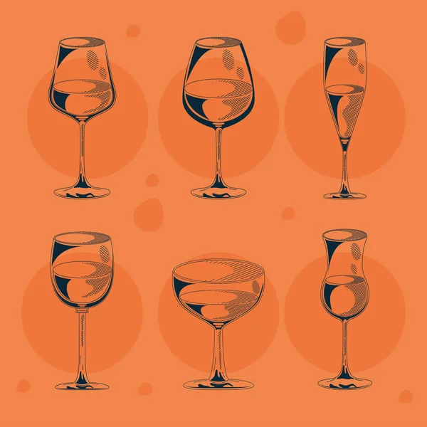 six wine cups drinks icons