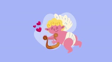 cupid angel with harp animation ,4k video animated