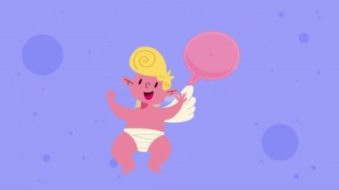 cupid angel with heart in speech bubble ,4k video animated