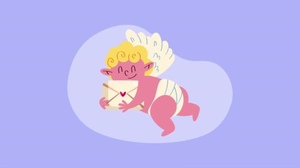 Cupid Angel Envelope Animation Video Animated — Video Stock
