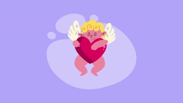 带心脏动画的丘比特天使 4K视频动画 — 图库视频影像