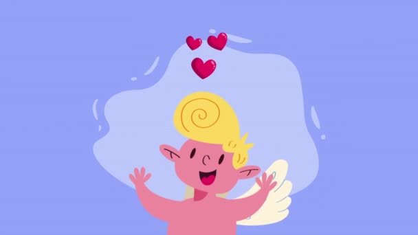 带心形动画的丘比特天使 4K视频动画 — 图库视频影像