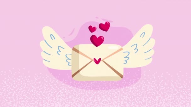 Red Hearts Envelope Flying Video Animated — Stockvideo