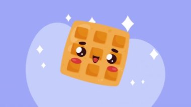 sweet waffle kawaii character animation ,4k video animated