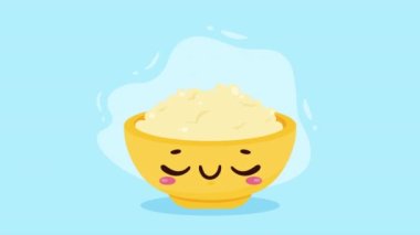 cereal in bowl kawaii character animation ,4k video animated