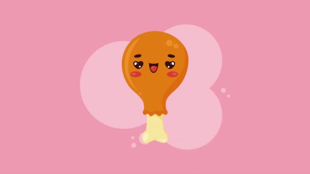 Chicken Thigh Kawaii Character Animation Video Animated — Stockvideo