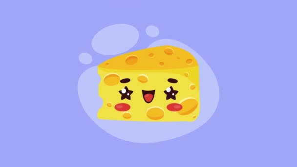 Cheese Portion Kawaii Character Animation Video Animated — Stok video