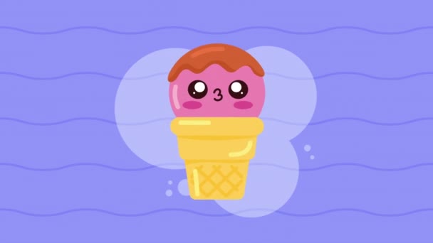 Ice Cream Kawaii Character Animation Video Animated — Vídeo de Stock
