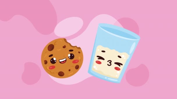 Cookie Milk Kawaii Characters Animation Video Animated — Vídeo de Stock