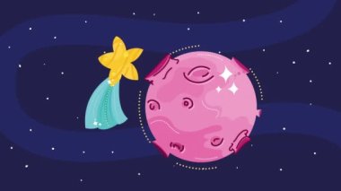 planet pink space outer animation ,4k video animated