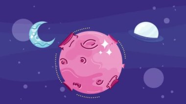 planet pink space outer animation ,4k video animated
