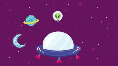 ufo flying space outer animation ,4k video animated