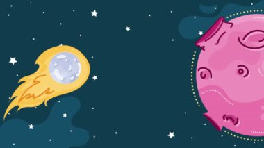 planet pink space outer animation ,4k video animated