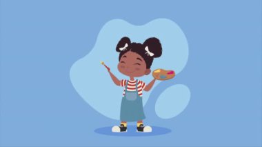 afro girl painting character animation ,4k video animated