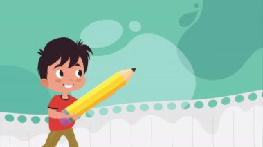 little boy with pencil character animation ,4k video animated