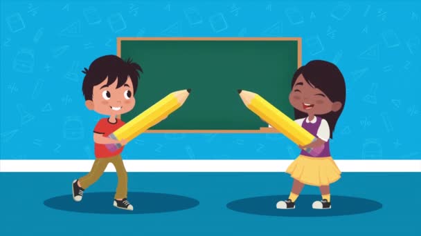 Little Kids Couple Classroom Video Animated — Vídeo de stock
