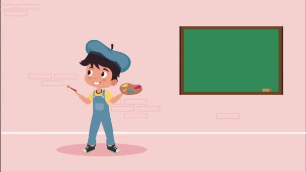 Little Boy Painting Character Animation Video Animated — Vídeo de Stock