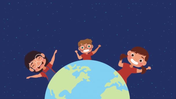 Little Kids World Planet Video Animated — Stockvideo