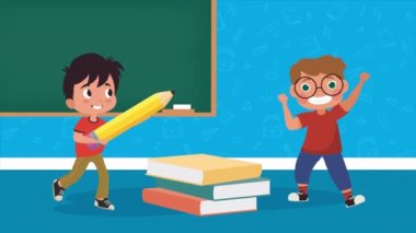 little boys in classroom characters ,4k video animated