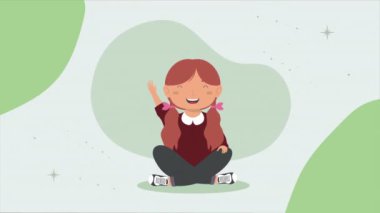 little girl seated character animation ,4k video animated