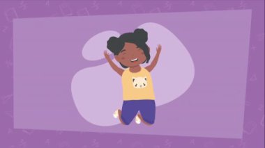 Afro küçük kız karakter animasyonu, 4k video animasyonu