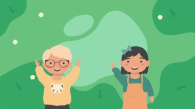 happy little kids couple characters ,4k video animated