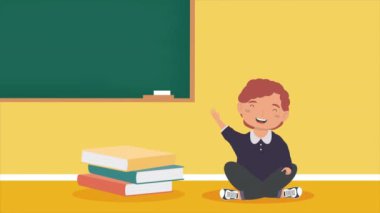 Sınıftaki küçük çocuk karakter animasyonu, 4k video animasyonu