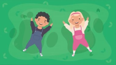 happy little kids couple characters ,4k video animated