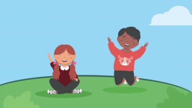 happy little kids couple characters ,4k video animated