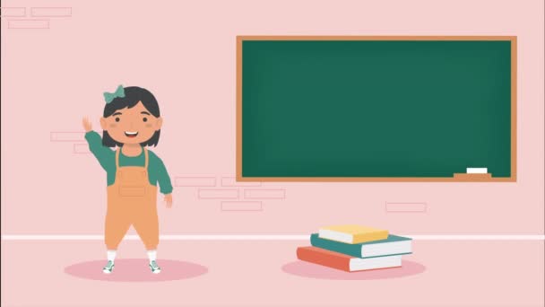 Μικρό Κορίτσι Στην Τάξη Animation Χαρακτήρα Βίντεο Κινουμένων Σχεδίων — Αρχείο Βίντεο