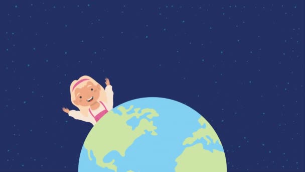 Little Kids World Planet Video Animated Video Animated — Vídeo de stock