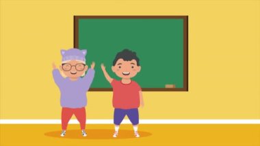 little kids in classroom characters ,4k video animated