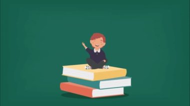 little boy with books character animation ,4k video animated